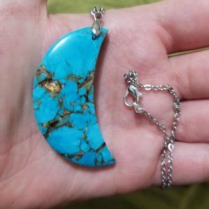 Large jasper crescent moon neckalce